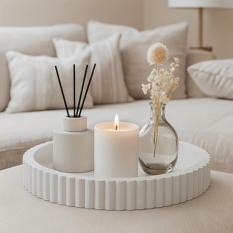 Home Decor Center - Bandeja Redonda Blanca Moderna con Diseño